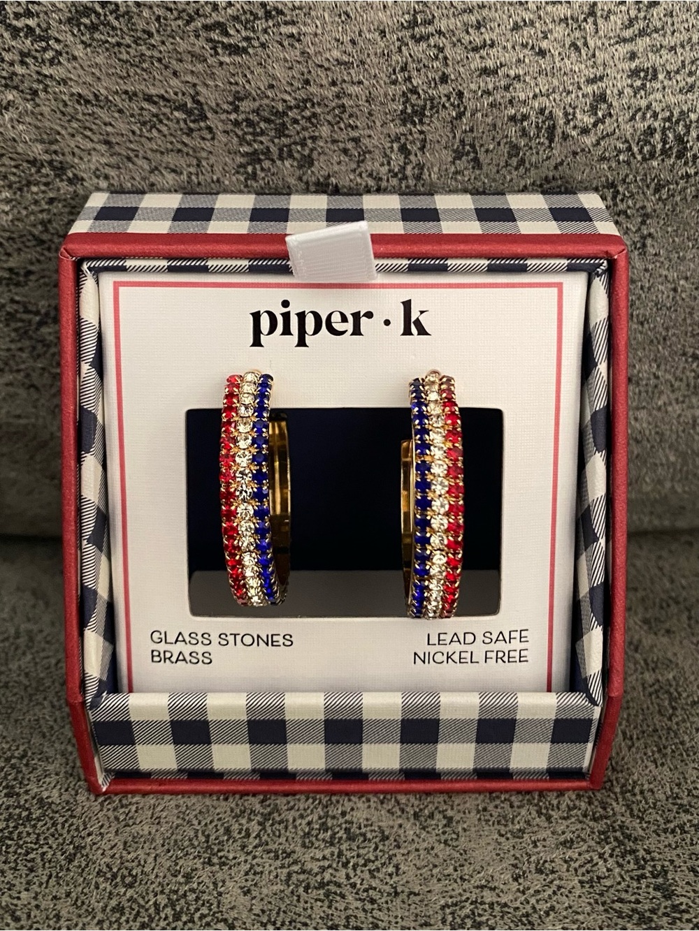 Piper K USA Glass Stone Hoops, NWT 🇺🇸